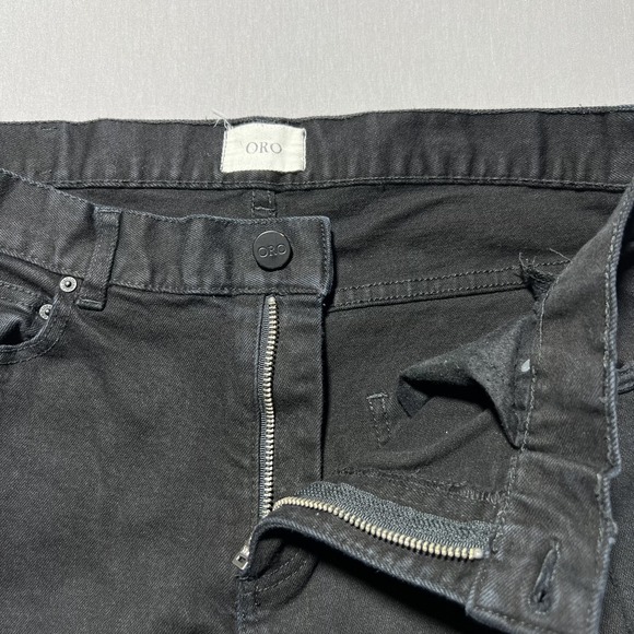 Oro Los Angeles Jeans Mens‎ 34 Black Distressed Skinny Stretch Zipper Ankle USA - Picture 7 of 16